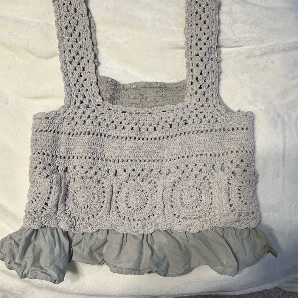 Crochet Crop Top with Ruffle Hem